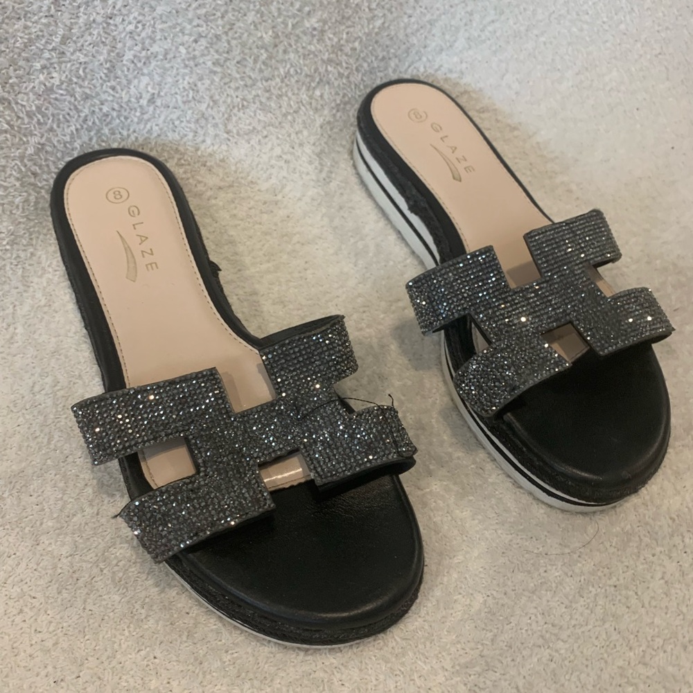 Glaze Sparkling Black Slide Sandals